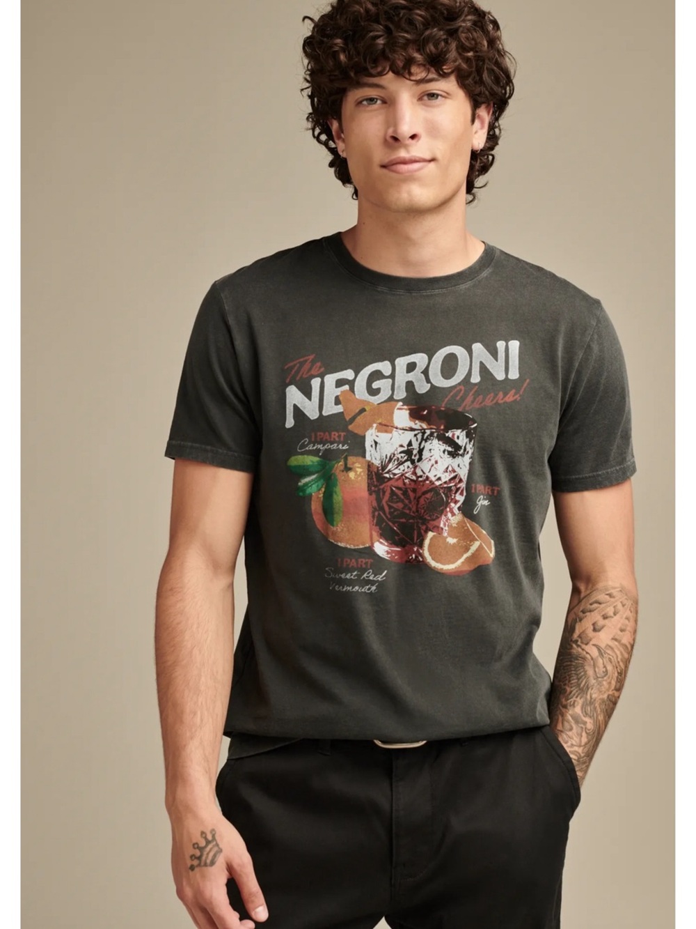 NWT Lucky Brand Negroni Cocktail T Shirt Vintage Retro Distressed Look Size S